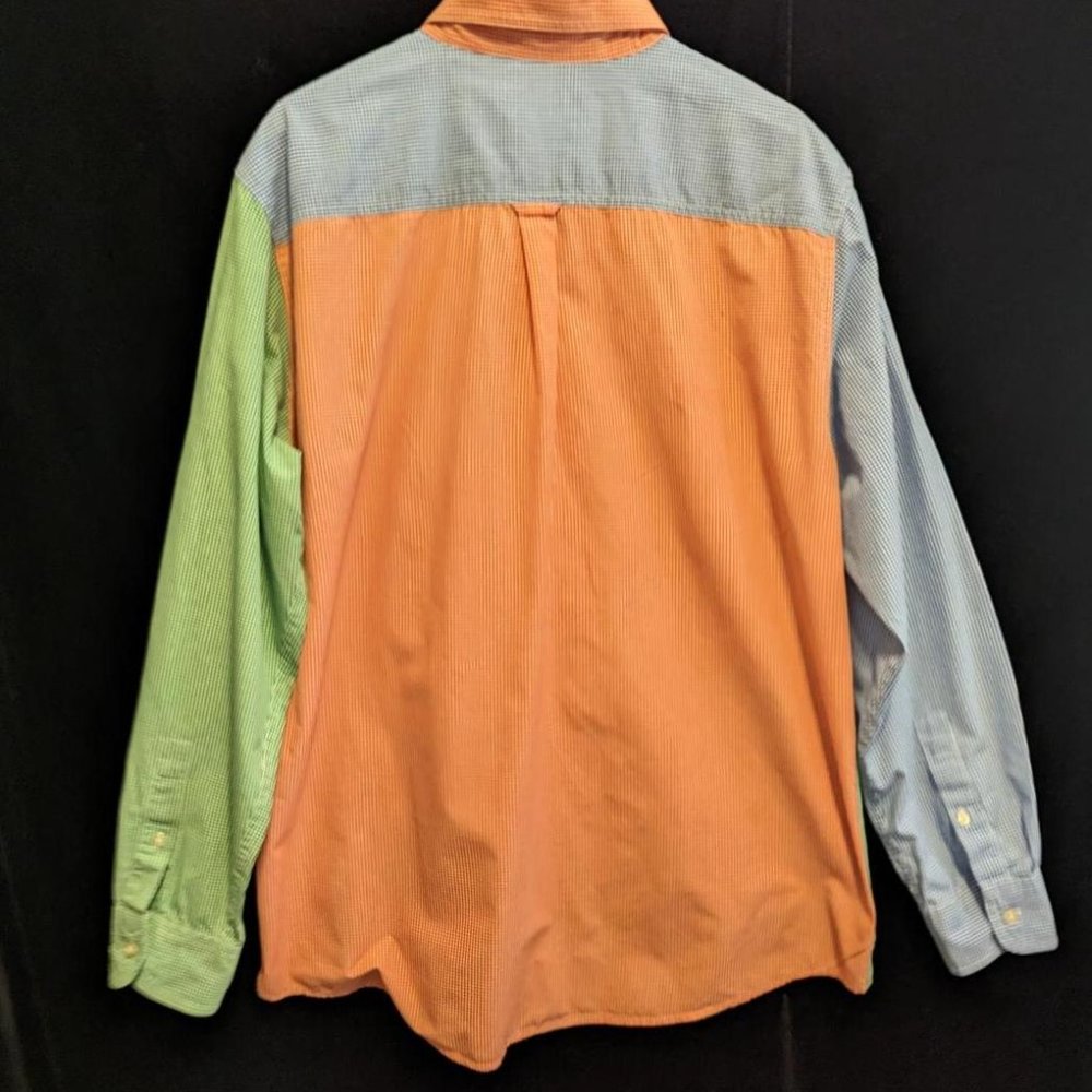 Chaps Colorblock Gingham Preppy Patchwork Button … - image 3